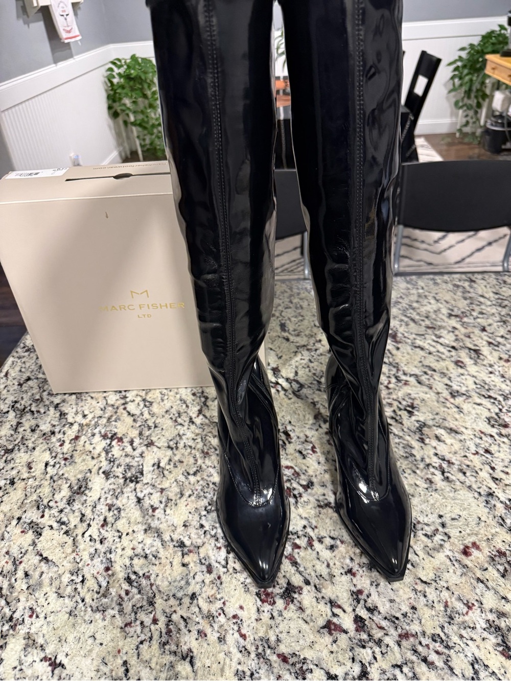 Marc Fisher Women's Black Knee-High Pointed-Toe Boots. NEW! Size 7.5